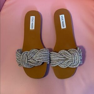 Steve Madden Silver Beaded Braided Slide Sandals